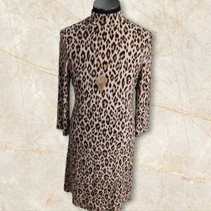 Leopard Print High Neck Chicos Dress